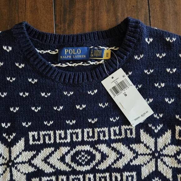 Polo Ralph Lauren Men's Fair Isle Nordic Cotton Cashmere Snowflake Sweater Small - Picture 5 of 6